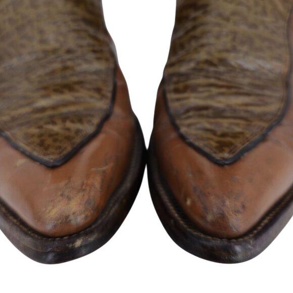 Vintage Nocona Boots Exotic Shark skin + Leather Diamond Patchwork Cowboy Men 9D - Picture 13 of 14